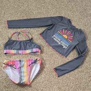 NWOT Kids Swim Set with Gray and Multicolor Design
